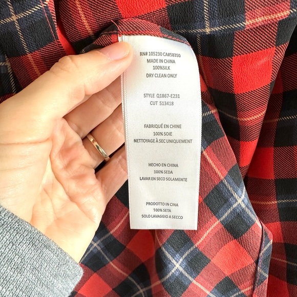 Equipment red plaid 100% silk shirt - Picture 5 of 5
